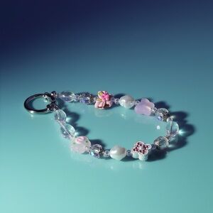 Handmade Charming Floral Beaded Phone Chain - Pink and Purple